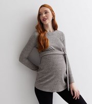 New Look Maternity Grey Ribbed Knit Long Sleeve Belted Top